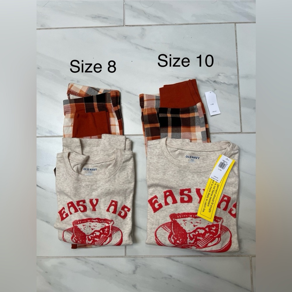 OLD NAVY Set Of 2 "Easy As Pie" Fall Pajama Matching Set SIZE 8 NWOT & 10 NWT
